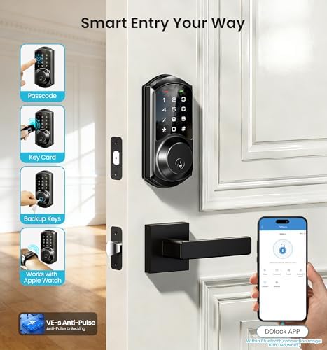 Veise VE06-L Smart Deadbolt Lock with 2 Lever Handle Set, Matte Black