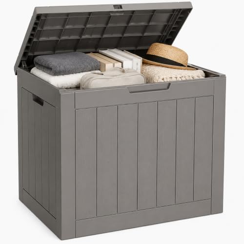 Outdoor Storage Box Resin Deck Box Waterproof Gray Brown 36 Gallon