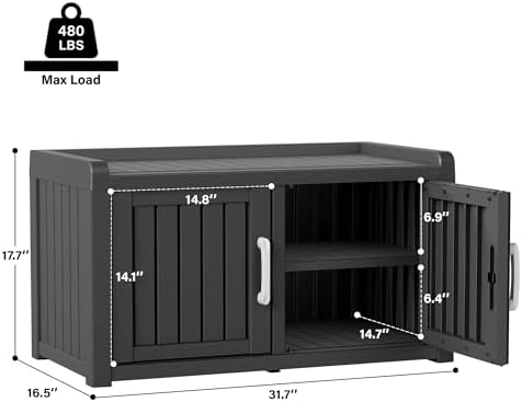 Outdoor Shoe Bench, Waterproof UV-Resistant Indoor Resin Shoe Cabinet, Entryw...