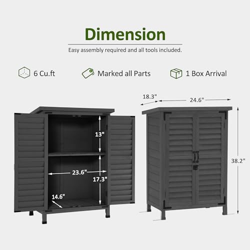 MCombo Small Outdoor Storage Cabinet, Wood Shed with Shelf 0985 (Gray)