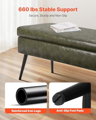 VEVOR Leather Storage Ottoman Bench, PU Leather Bench with Storage and Metal ...