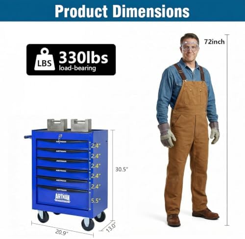 Heavy Duty 6-Drawer Rolling Tool Chest, Key Lock Tool Storage Cabinet with Lo...