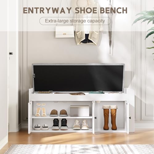 42.6" Storage Bench - Shoe Storage Bench with Side Storage Shelves and 3...