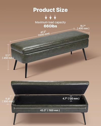 VEVOR Leather Storage Ottoman Bench, PU Leather Bench with Storage and Metal ...