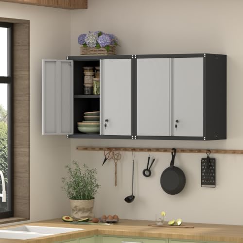 Locking Metal Wall Cabinet, 28" Metal Storage Cabinets with Doors and Sh...
