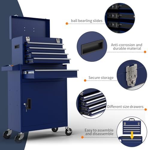 5-Drawer High Capacity Rolling Tool Box, Removable Cabinet Storage Tool Chest...