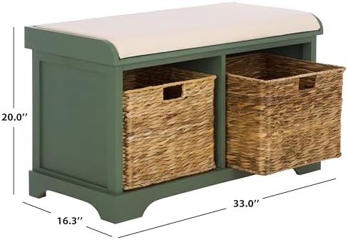 SAFAVIEH Freddy Wood Storage Bench, 33" Farmhouse Dusty Green AMH5736L