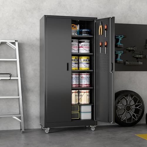 Reemoon Metal Storage Cabinet 71" H x 34" W x 18" D with Wheel...