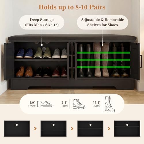 Armocity 43.3" Farmhouse Shoe Storage Bench with Cushion for Entryway