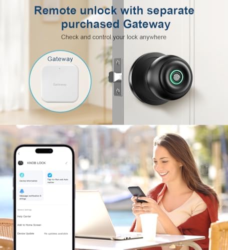 Fingerprint Door Lock, Smart Fingerprint Door Knob with Lock, Matte Black