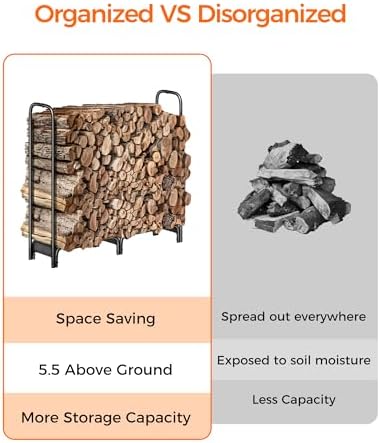 Firewood Rack，4ft Heavy Duty Fire Wood Storage Racks for Indoor Outdoor，Metal...