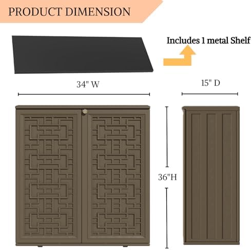 ZZM HDPE Outdoor Storage Shed, Outdoor Plastic Storage Cabinet, Horizontal Re...
