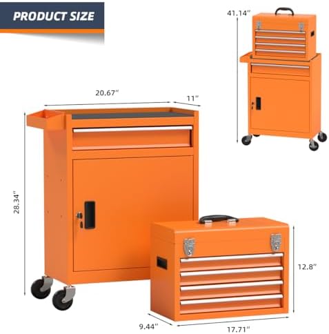 5-Drawer High Capacity Rolling Tool Chest, Removable Cabinet Storage Tool Box...