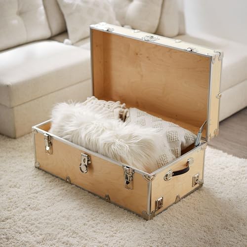 Rhino Naked Large Trunk, Camp Footlocker, Wood Storage Chest with Wheels