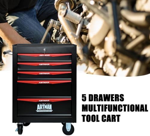 Heavy Duty 5-Drawer Rolling Tool Chest, Key Lock Tool Storage Cabinet with Lo...