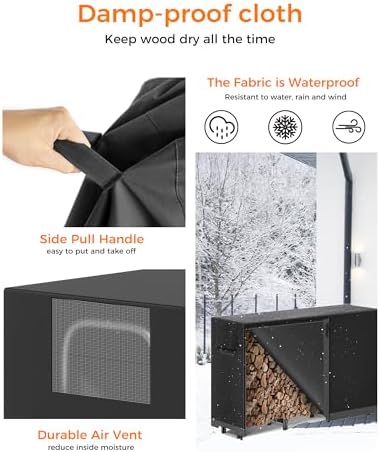 6ft Firewood Log Rack with Cover Outdoor, Heavy Duty Indoor Outdoor Firewood ...