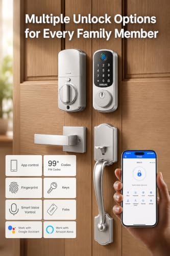 DESLOC B200 Smart Front Door Lock Handle Set, Fingerprint & App Control