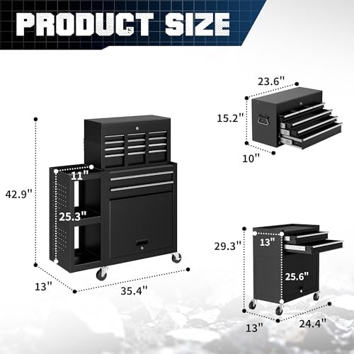 Metal Tool Chest, 8 Drawer Rolling Tool Chest with Wheels