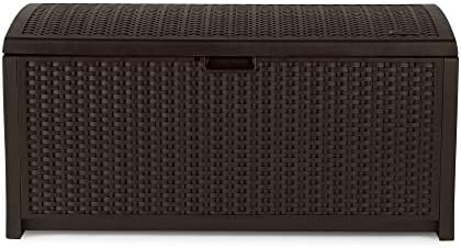 Suncast Outdoor Storage Box - 73 Gallon Mocha Brown Deck Box for Patio, weath...