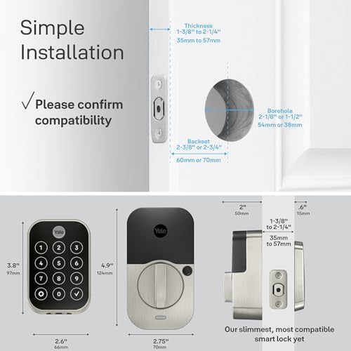 Yale Assure Lock 2 Touch Deadbolt, Satin Nickel Keyless Entry Door Lock with ...