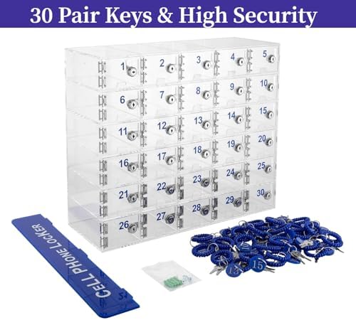 30 Slots Acrylic Clear Cell Phone Locker Box