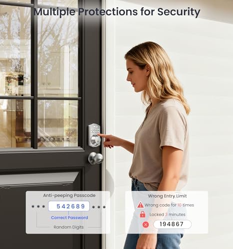 Veise KS02C Fingerprint Deadbolt Door Lock with Knob Set, Satin Nickel
