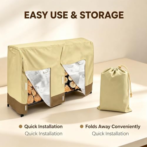 8Ft 210D Oxford Outdoor Waterproof Firewood Rack Cover for Heavy Duty Log Rac...