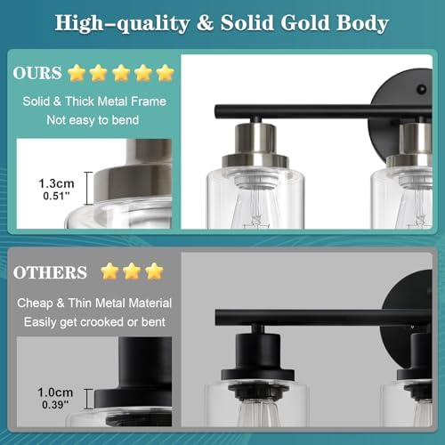Modern Bathroom Light Fixtures, 3 Light Vanity Lights, Black and Brushed Nick...