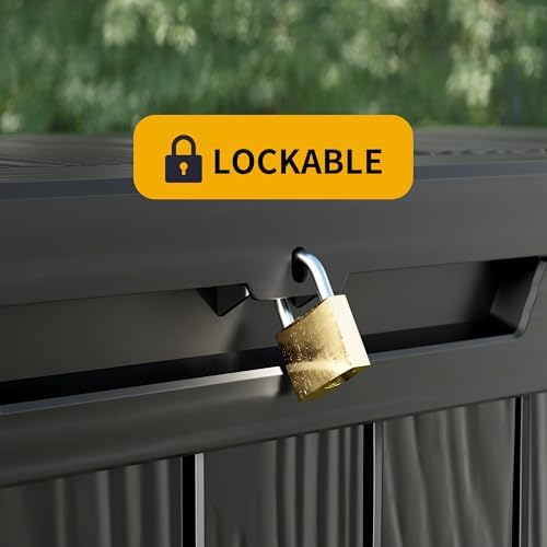 270 Gallon Outdoor Storage Box Waterproof, Lockable Resin Deck Box Large, Pat...