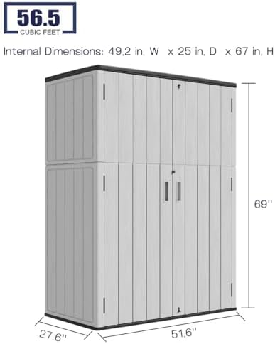 KINYING Outdoor Storage Shed,57Cu.ft Resin Vertical Outdoor Storage Cabinet