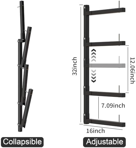 Lumber Storage Rack Wall Mount, Foldable 4-Level Wood Storage Rack