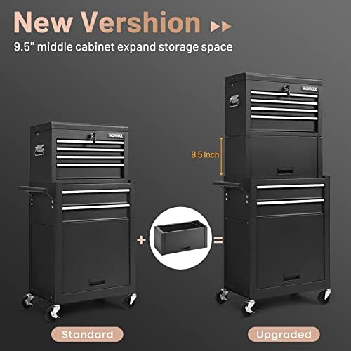 ERGOMASTER Rolling Tool Chest - Removable Top Box Large Bottom Cabinet with C...