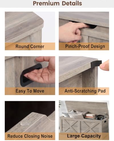 Timberer 47.2" Storage Chest, Wooden Storage Bench, Entryway Shoes Bench