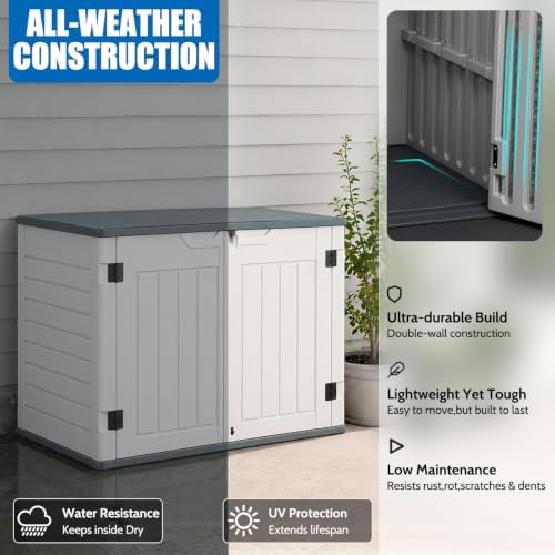 EHHLY Horizontal Resin Storage Shed, 35 Cuft Garden Tool Sheds & Outdoor ...