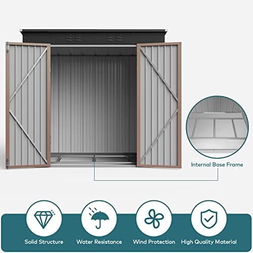 Gizoon 6x4 FT Outdoor Shed, Metal Garden Shed Lockable Doors, Brown
