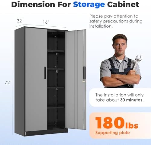 INTERGREAT Storage Cabinet with Doors and Shelves, Metal Garage Storage Cabin...