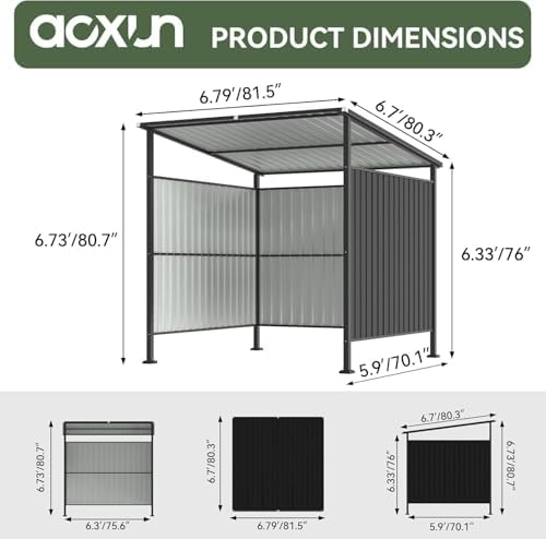 Aoxun 6x6FT Outdoor Shed Grill Shed, Grill Gazebo, Black