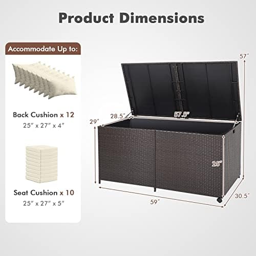 RELAX4LIFE 175-Gallon Outdoor Storage Box, Wicker Rattan Outside Storage Cont...