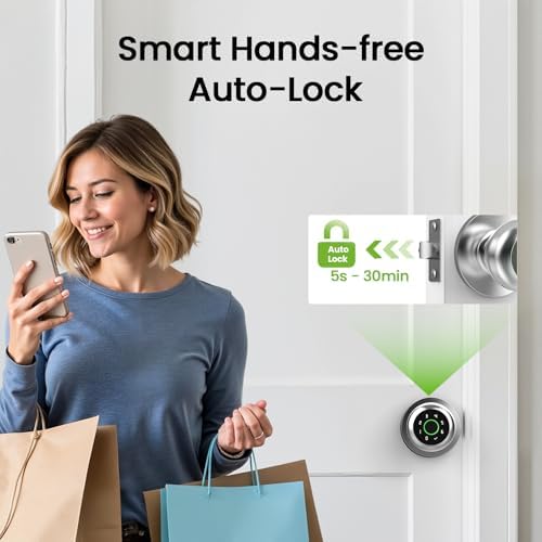 GHome Smart Fingerprint Door Lock, 4 in 1 Smart Fingerprint Door Knob with Ke...