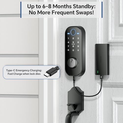 Ulecoce DL08 Fingerprint Smart Deadbolt with App Control, Mate Black