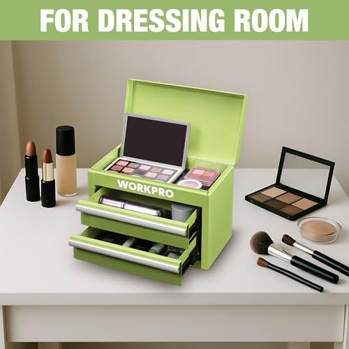 WORKPRO Metal Mini Tool Box with 2 Drawers and Top Storage