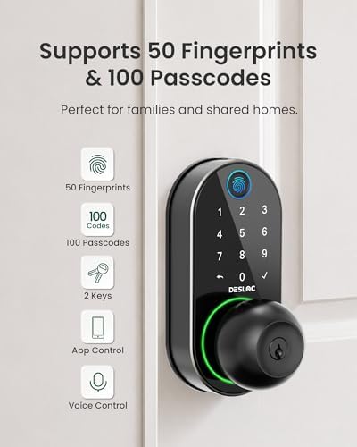 DESLOC D212 Fingerprint Door Knob Lock, Built in WiFi, 8-Month Battery