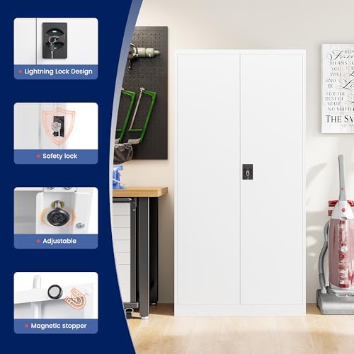 Yizosh Metal Garage Storage Cabinet with Lock, 71" Locking Tool Cabinet ...