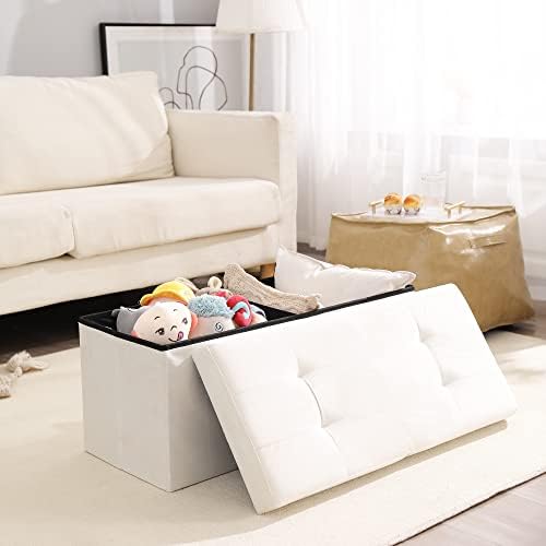 Storage Ottoman Bench Foldable Footrest Foot Stool, 30" Velvet Cream