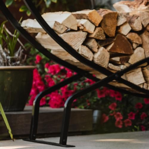 Ash & Ember 8 ft Crescent Firewood Rack, Curved Two-Level Design, Square ...