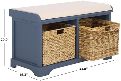 SAFAVIEH Freddy Wood Storage Bench, 33" Farmhouse Blue AMH5736K