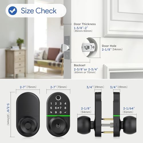 Keypad Smart Door Lock with Knob, 7 in 1 Keyless Entry with Fingerprint