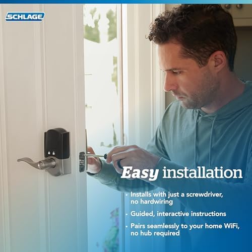 Schlage Encode Smart WiFi Lock, Lever Handle, Camelot Trim, Black Stainless