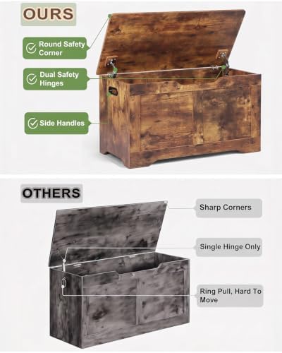 Timberer 31.5" Storage Chest with 2 Safety Hinges, Wooden Storage Trunk