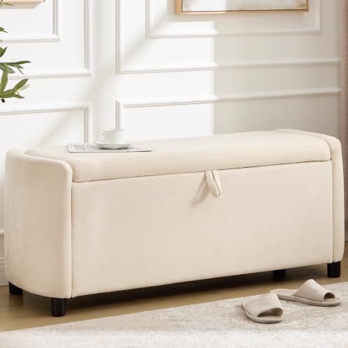 48" Ottoman with Storage, Large Storage Ottoman Bench, Beige